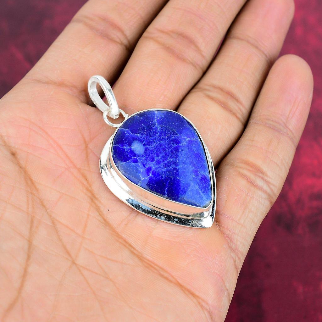 Подвеска с синим сапфиром, подвеска из драгоценного камня ручной работы, подвеска из стерлингового серебра 925 пробы, антикварные ювелирные изделия, для подарка на помолвку