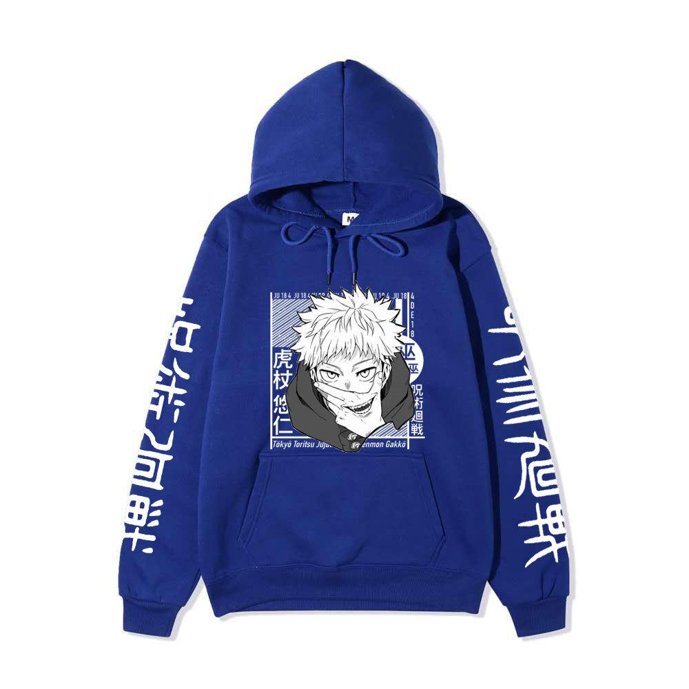Jujutsu Kaisen Юдзи Итадори Японская Толстовка с Капюшоном Унисекс Флис Теплая Худи для Мужчин Женщин Осень Зима Свободная Повседневная с Длинным Рукавом Пуловер