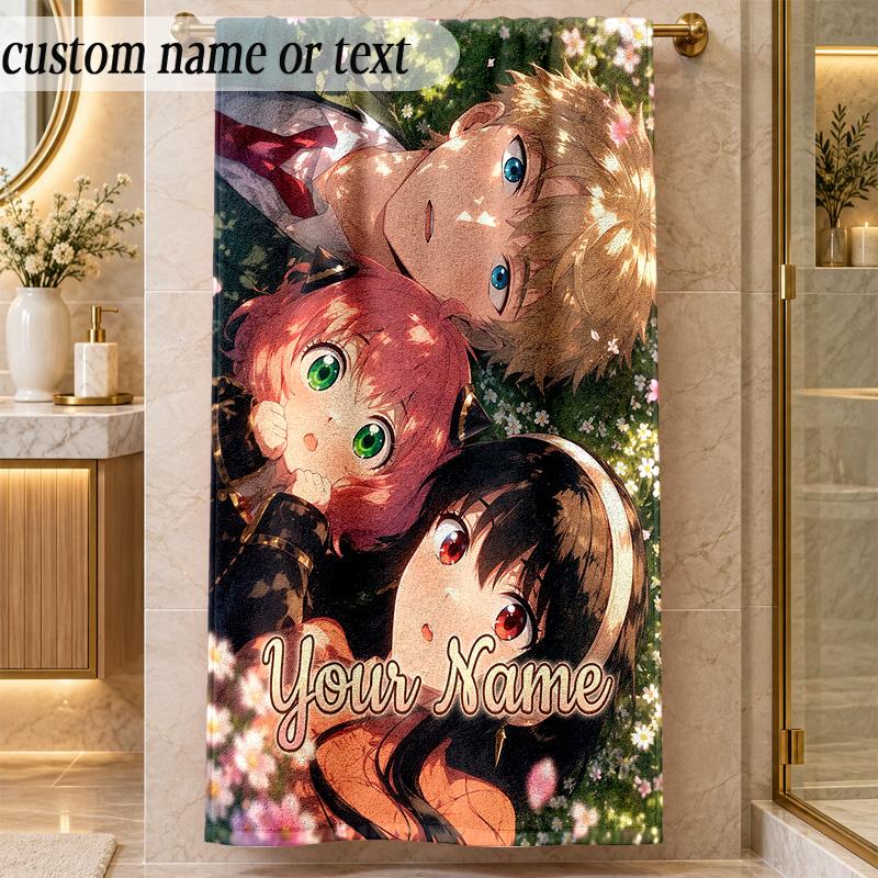 Beach TowelSpy × Family Custom Name Text Personalized Soft Towel for Beach Pool Indoor Home Decor Gift