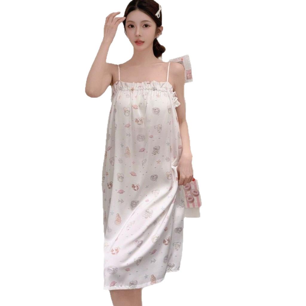 Girl Sleepwear Ice Silk Bear Nightdress Summer Loungewear For Teen Girls