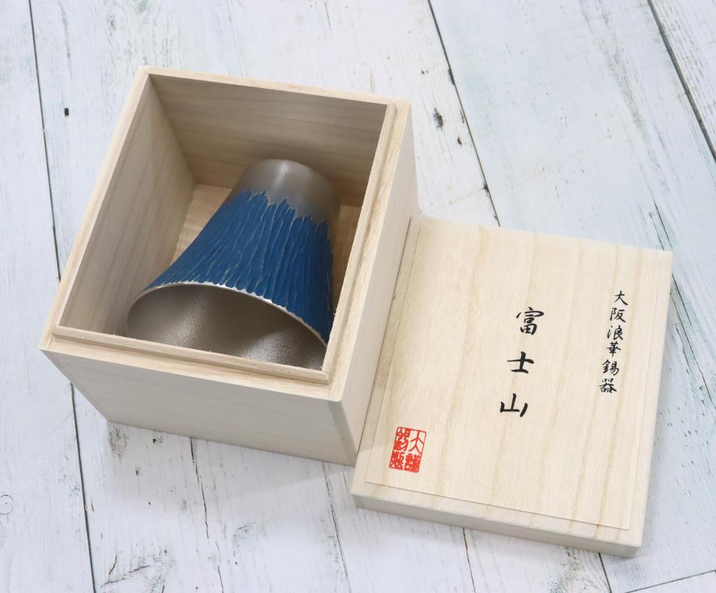 Спецификация подарочной упаковки жестяного стакана Osaka Tinware Fuji Blue (Сузуки) Монтана. (Средняя)