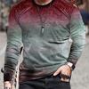 Men's 3D Printed Gradient Long Sleeve T-shirt Spring And Autumn Fashion Casual Retro Style Oversized Round Neck Tees Tops