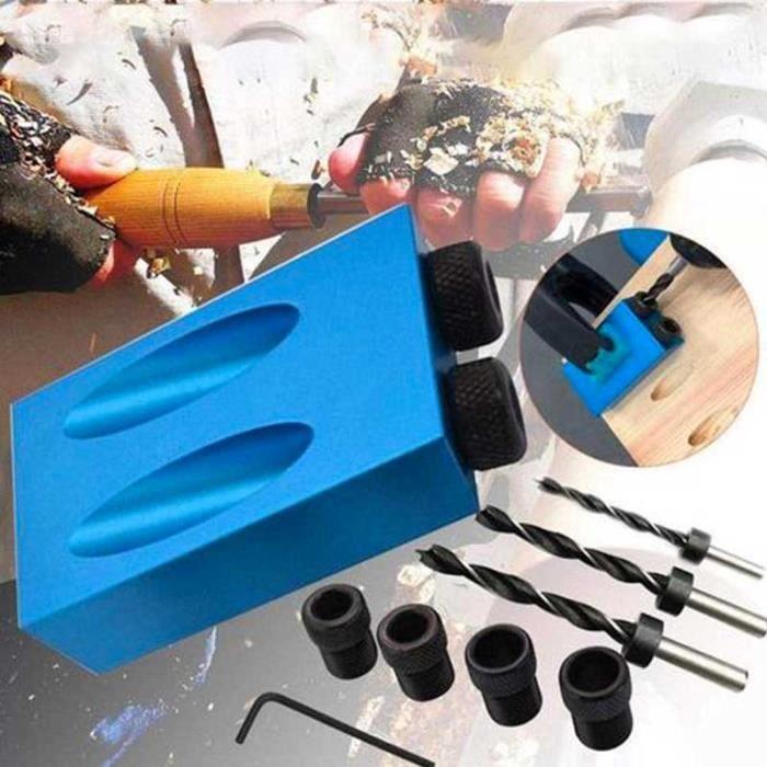 SHOP-STORY - ANGLE DRILLING : 15 Degree Angle Drilling Kit for Wood with Guide Template Drill Bits and 6/8/10 Mm Holes