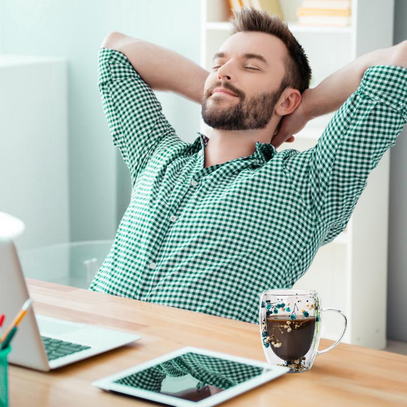 Creative Dry Flowers Double Wall Glass CupGlass Tea Cups Espresso Cup Transparent Glass Cups Mugs Resistant Mug Gift Wholesale