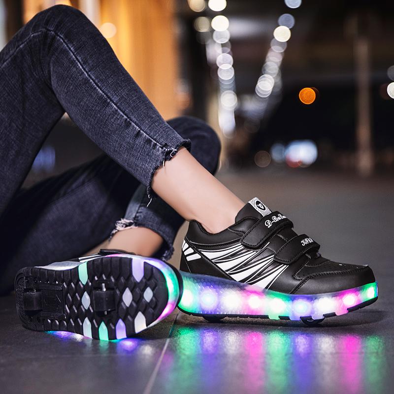 Children's Rechargeable Roller Skates Double Roller Skates Men/Women LED Lighting Shoes Sneakers