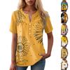 Women's Casual Floral Print V-Neck Short Sleeve Decorative Button T-Shirt Top