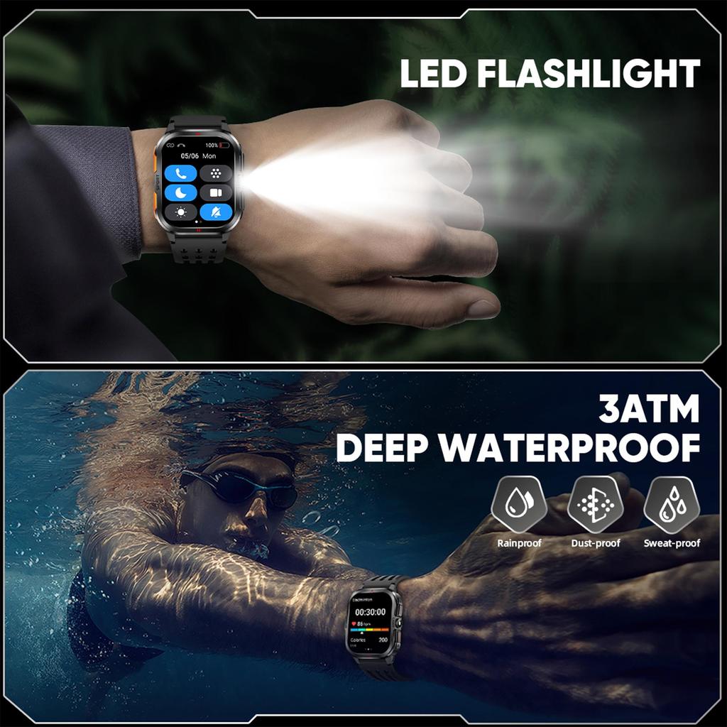 LIGE New Smart Watch 2.01-inch Curved Screen Bluetooth Call Outdoor Sports Waterproof Men's Smart Watch