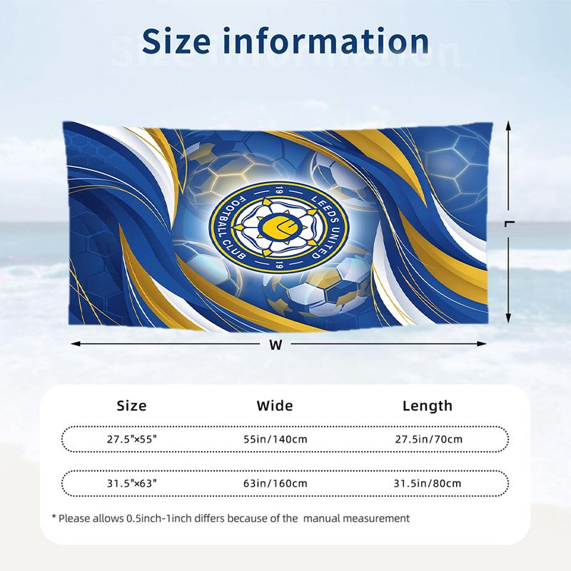 Пляжное полотенце Leeds United Football Мягкое из микрофибры Летнее полотенце Быстросохнущее Впитывающее полотенце для пляжа Бассейна Путешествий