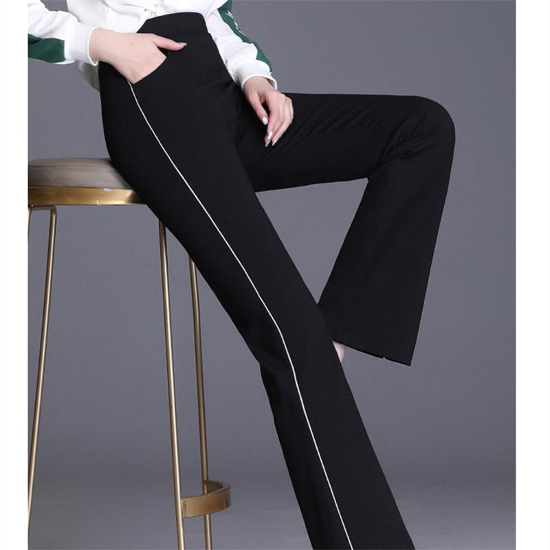 Spring Autumn Harajuku Elastic High Waist Side Stripe Wide Leg Elastic Velvet Women's Wide Leg Flare Pants Baggy Trousers Street