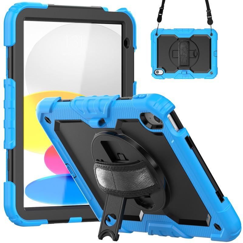 Silicone Full Cover Rotating Strap Case IPad 10th Gen 10.9 Inch Air 4/5 10.2 Color Block Design With Cushion
