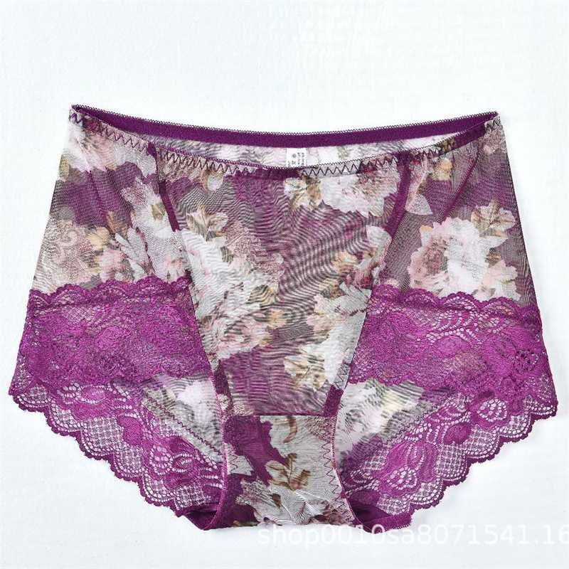Sexy Women's Lace Panties Panties Breathable Large Size Antibacterial Mesh Seamless Mid-waist Thong Boxer Briefs Thong Women's Print