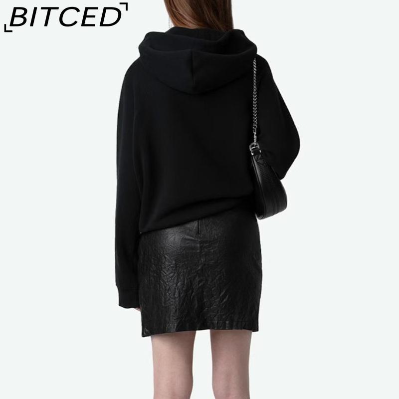 BITCED Женская черная толстовка с капюшоном и принтом, осенне-зимняя