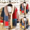 New Men's Contrast Color Sweater Cardigan Splicing V-Neck Sweater Large Jacket