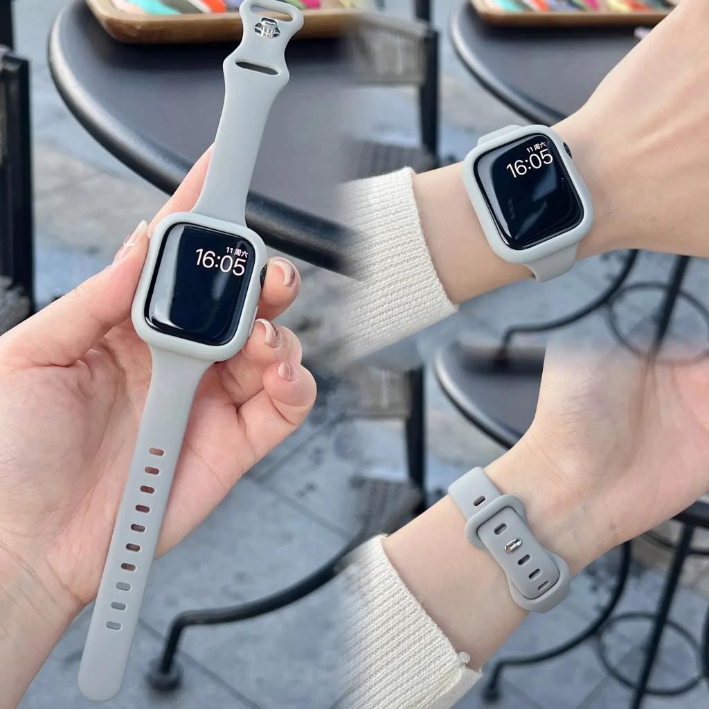 Чехол + Силиконовый ремешок для Apple Watch Band 44мм 45мм 8 7 40мм 42 38 49мм Спортивный ремешок для IWatch Серии 9 8 7 6 SE 5 4 3 2 1