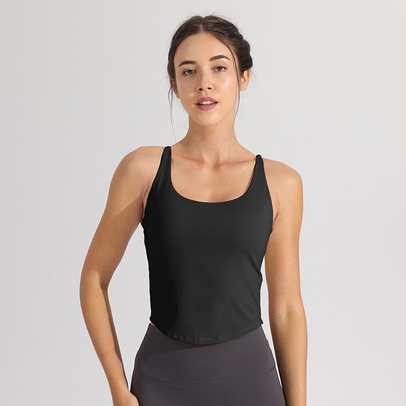 Спортивный бюстгальтер с подкладкой, топ-майка для йоги, женский ударопрочный топ на тонких бретелях