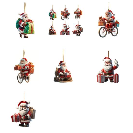 Акриловый Дед Мороз Рождество 2D Плоский Санта на велосипеде Подвесные украшения