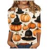 Женский осенний пуловер, модные повседневные футболки с круглым вырезом, 3D-принт на Хэллоуин, длинный рукав, тыквенная футболка для женщин