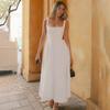 Летнее платье без рукавов с квадратным вырезом, на бретелях, для вечеринок, длинное, модное, элегантное, женское, без рукавов, А-силуэта, сарафан, однотонное, уличная одежда, облегающая одежда