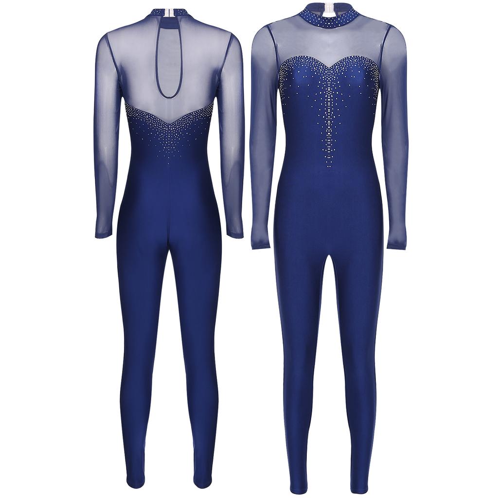 Jazz Dance Jumpsuit Rhythmic Gymnastics Stage Performance Wear Figure Skating Gymnastics Dance Costume Women Rhinestone Open Back Jumpsuit