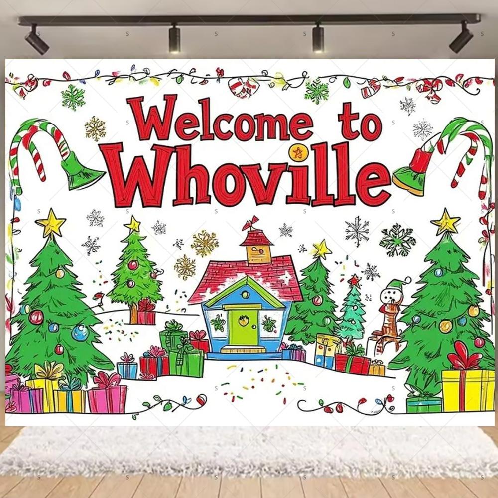 Welcome To Whoville Red And Green Backdrop Supplies Winter Christmas Party Background Decor Baby Shower Banner Photogrpahy Props1020