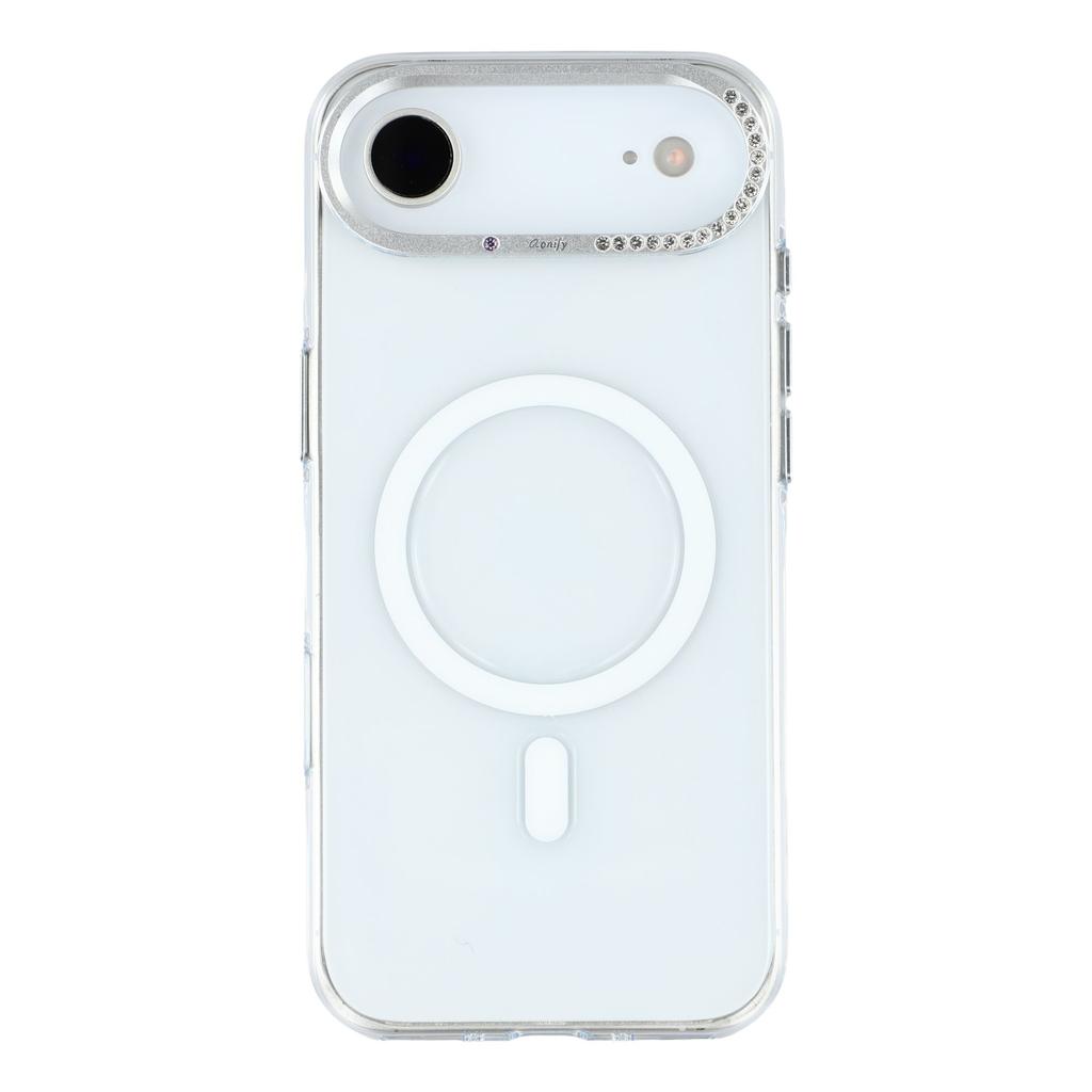 JAUCASE For iPhone 17 Air Magnetic Case Clear PC Phone Cover with Rhinestone Lens Frame/AI Button