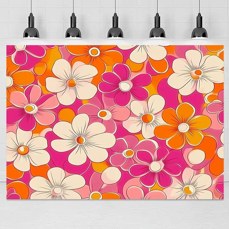 2D Flat Groovy Flower Party Photography Background