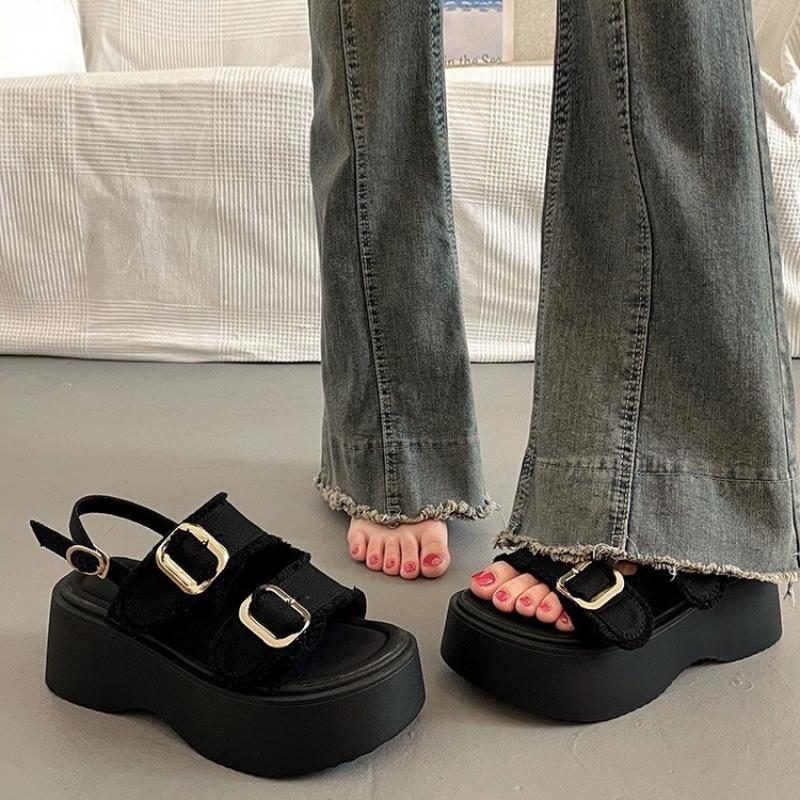 K-Style Fashion Platform Slingback Sandals - Non-Slip Beach Shoes, Versatile Comfortable Footwear for Petite Women & Vacation Outfits