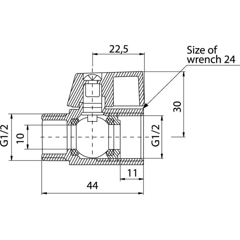 Chrome-plated MINI ball valve (NW version) 1/2 inch