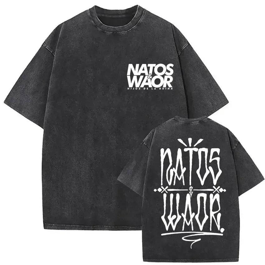 Vintage Washed Natos Waor 13 Logo Album T Shirt Hip Hop Rap Gothic Clothing Tshirt Men Women High Quality Short Sleeve T Shirts
