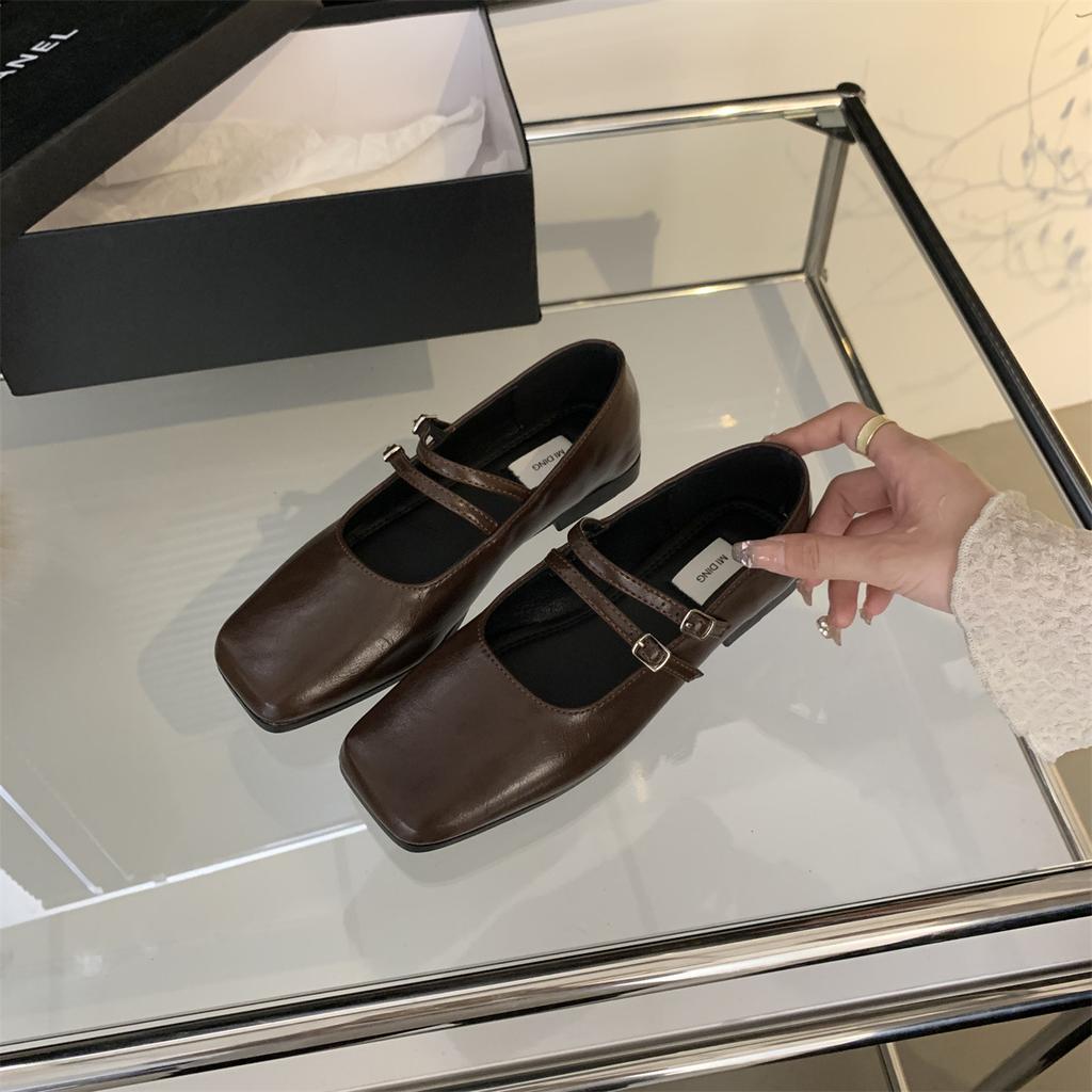 French Evening Breeze Silver Single Shoes Female 2024 New Spring and Autumn Summer Flat Temperament Fairy Square Head Light Mouth Mary Jane