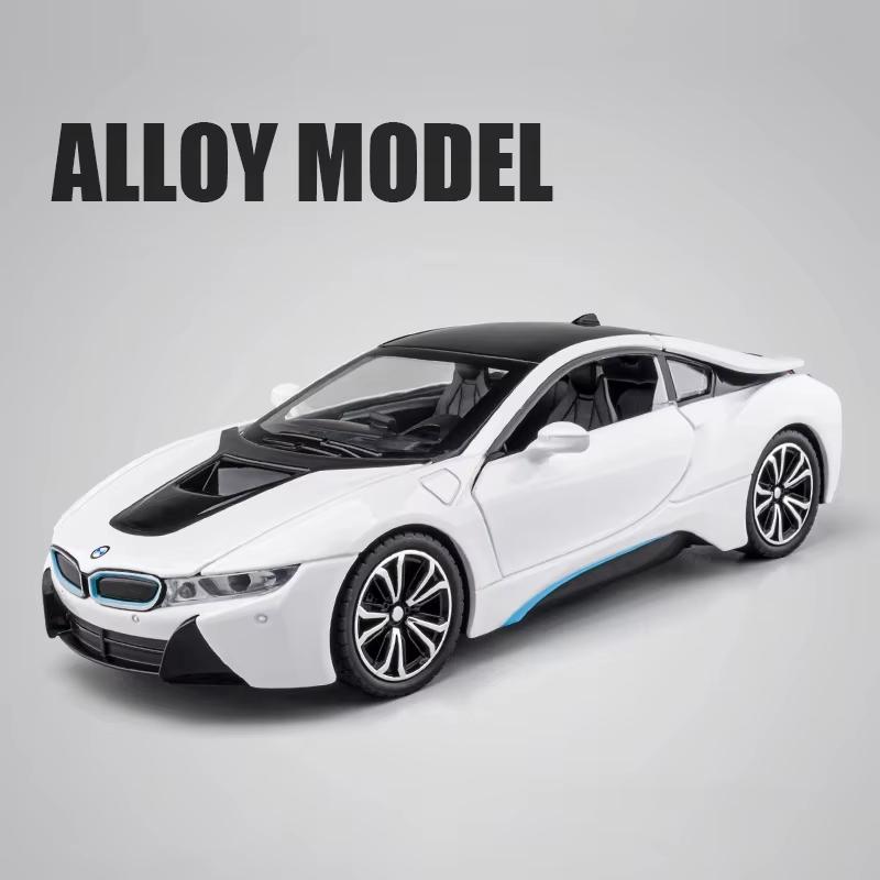 Новый 1:24 BMW I8 супер спортивный автомобиль модель литой металлической игрушечной машины со звуком и светом детская игрушка для мальчиков коллекционные украшения для дома подарок