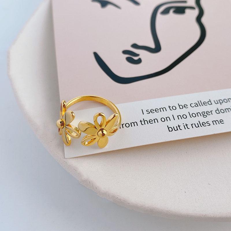 Винтажное корейское титановое стальное цветочное кольцо с открытым воротом - модный холодный стиль для женщин