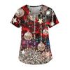 Women's Fashion V-Neck Short Sleeve Workwear With Pocket Christmas Printed Top