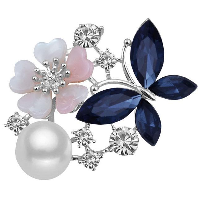 Rhinestone Flower Brooch Bouquet Blue Crystal Corsage Pins Broches Para Ropa Mujer Gift For Women Girls