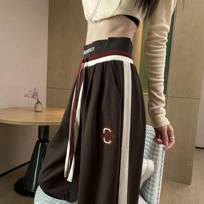 Брюки женские, большие размеры, с высокой талией, эластичные спортивные полосатые брюки, женские прямые повседневные широкие брюки в стиле ретро в стиле ретро