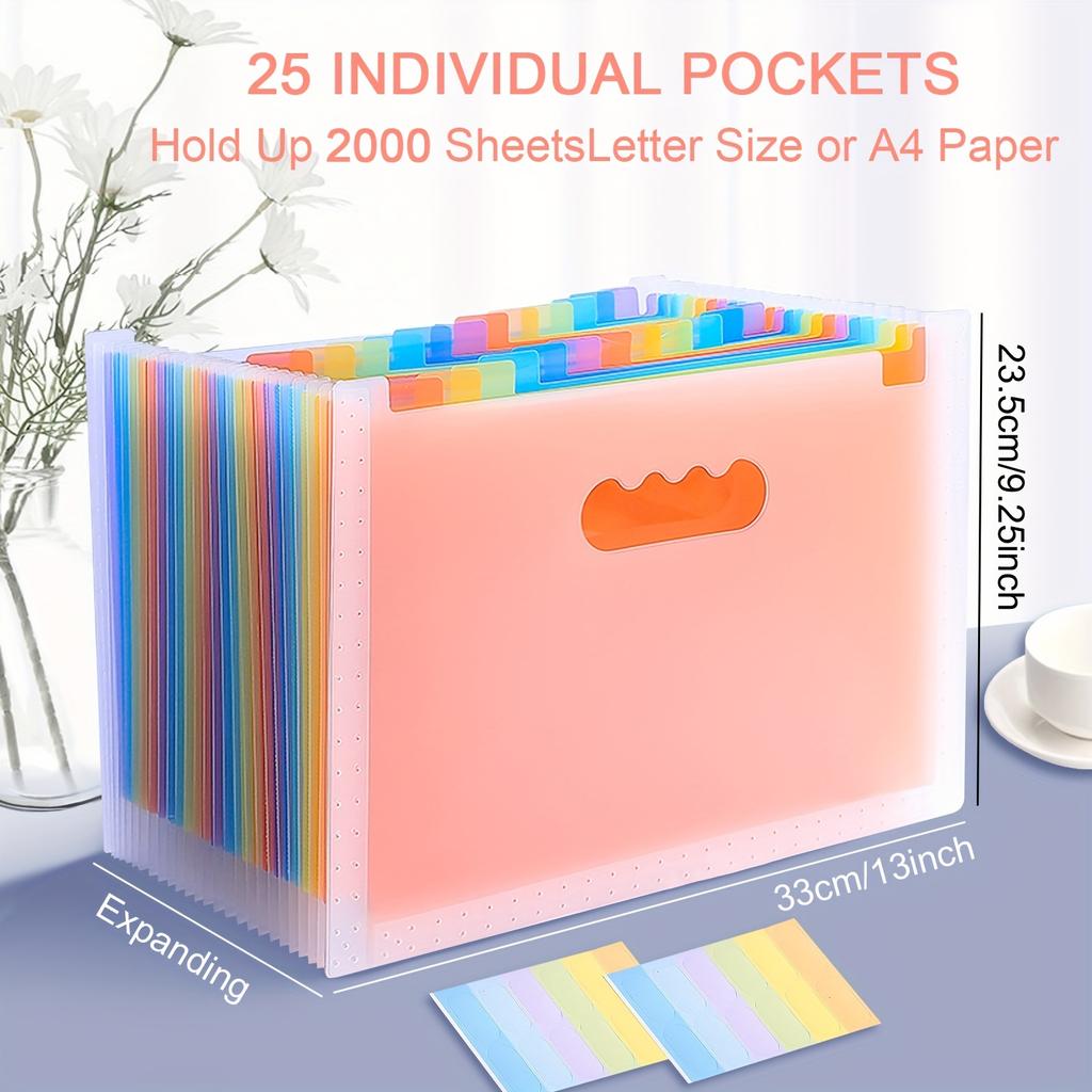 [Rainbow Folder] 25 Layers, 1pc A4 Large Capacity Transparent Expandable Folder ,Can Hold 2000 Sheets | Suitable for Office,School, File Storage Bag