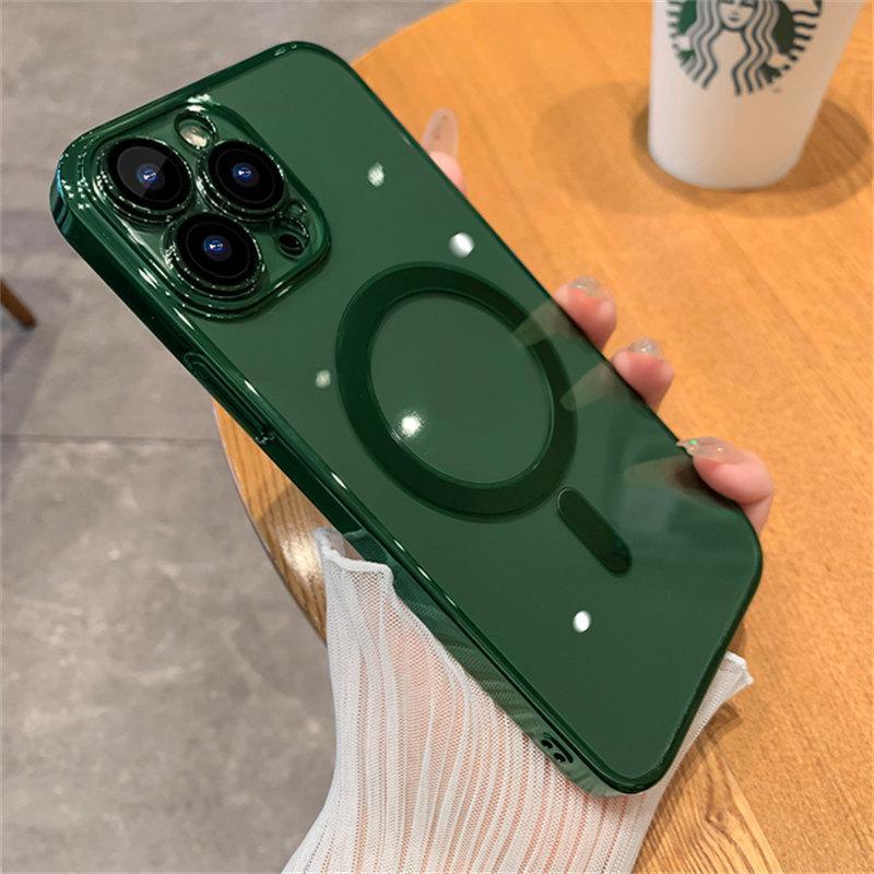 Роскошный прозрачный силиконовый чехол для магнитной зарядки Magsafe для iPhone 16 15 14 Plus 13 12 11 Pro Max с покрытием, противоударный, мягкий чехол