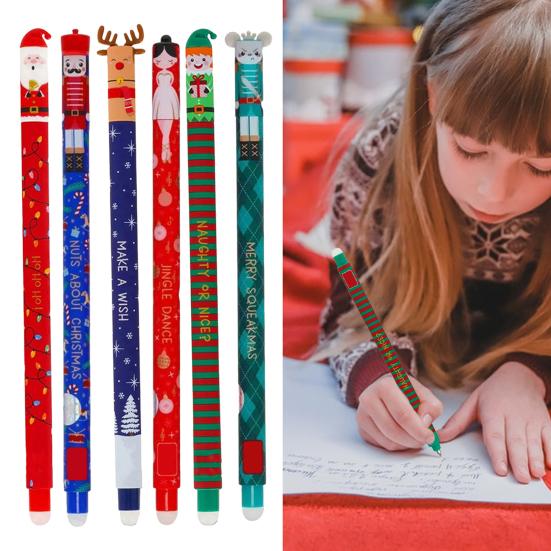 2 Pcs Christmas Erasable Gel Pens Retractable Cartoon Pens Fine Point Cute Holiday Writing Pens for School Office Kids Students Xmas Party Favors