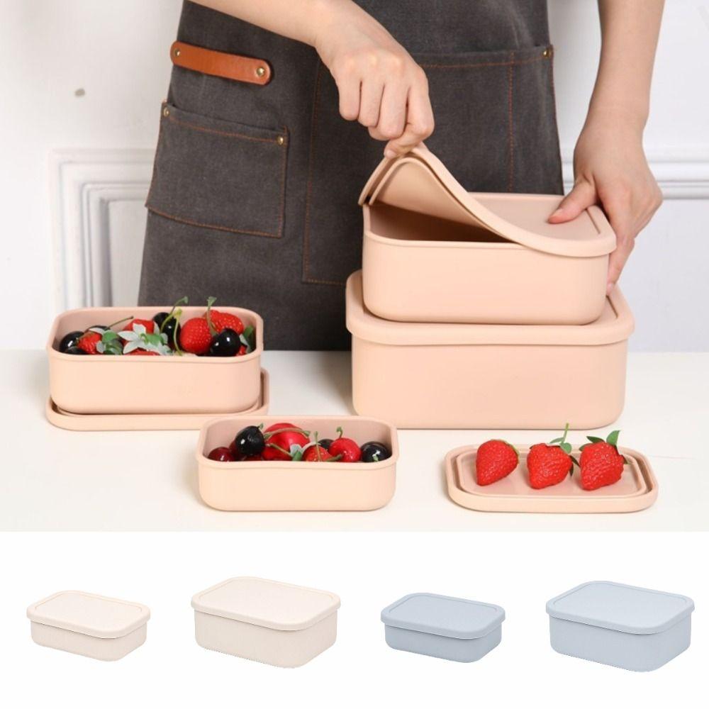 with Lid Silicone Lunch Box Food Grade Storage Box Rectangle Food Storage Container  Picnic