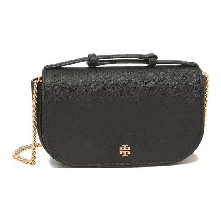 Tory Burch Emerson Silver Double T Logo Minimalist Flap Closure Detachable Shoulder Strap Leather Crossbody Tote Bag Women Bags Black 134841-001