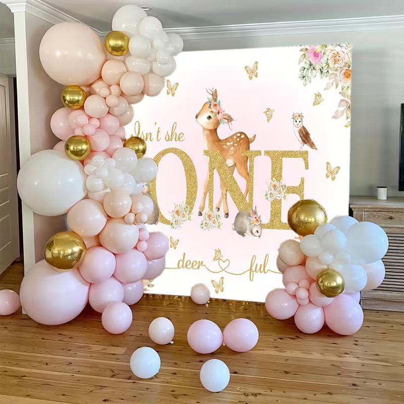 2D Floral Woodland One-derful Backdrop, 2D Deer 1st Birthday Party Decor