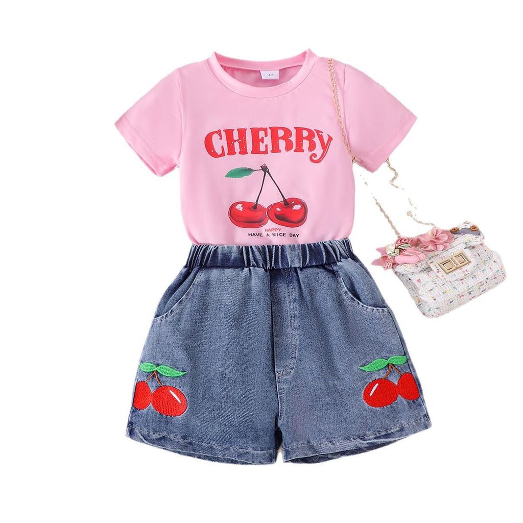 Комплект одежды для девочек 2025 года, летняя детская розовая рубашка с короткими рукавами и принтом + шорты