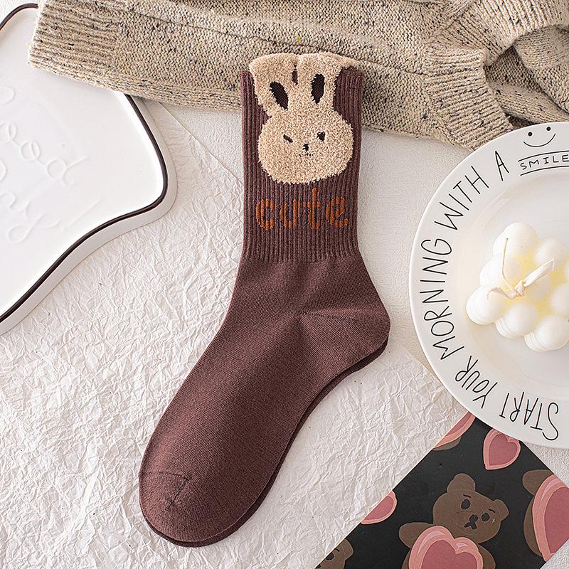 Кофейные носки женские полосатые чулки с перьями из пряжи медведя милые мультяшные носки Майяра
