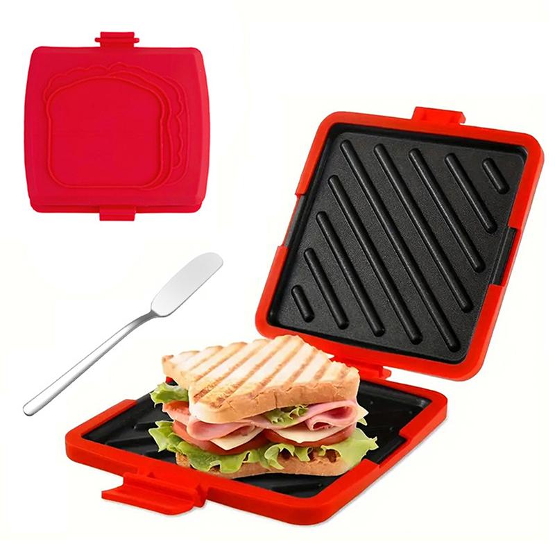 Multifunctional Silicone Baking Pan With Butter Knife Quick Heating Microwave Oven Toaster Sandwich Plate For Kitchen 1Pc