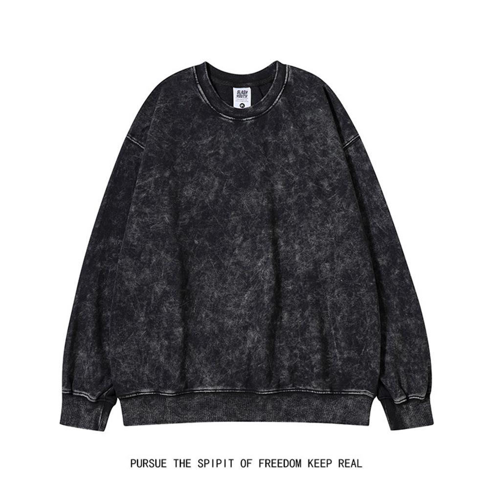 Винтажный свитшот оверсайз с эффектом потертости для мужчин - Европейско-американский тренд, Свободный топ с длинным рукавом