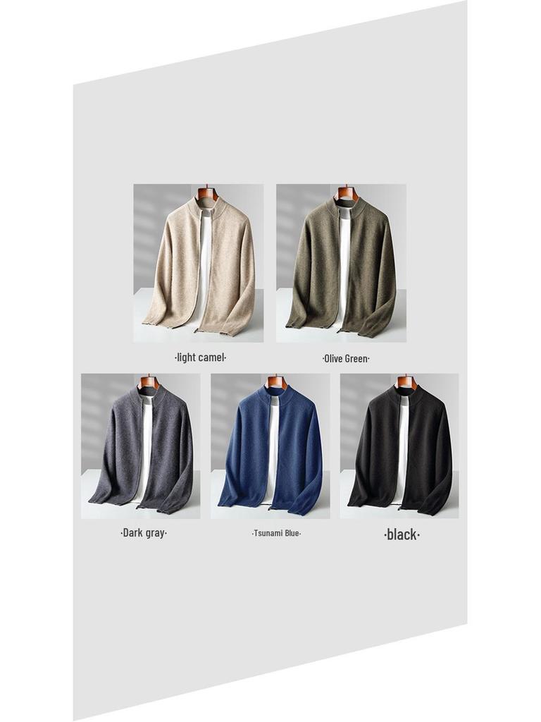 Men's Versatile Stand-Up Collar Cashmere Wool Cardigan - Long-Sleeve, Thickened Knitted Coat for Autumn and Winter