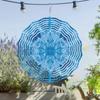 Blue White Metal Wind Spinner with Hanging Chain 2D Garden Art Sculpture for Outdoor Yard Patio Decor All Season Windmill Spinner