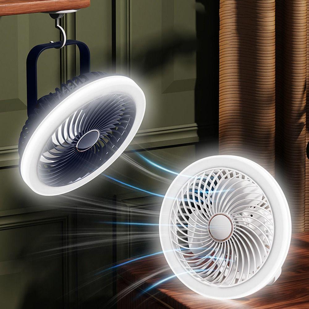 Adjustable Ceiling Fan with LED Lamp Remote Control Portable Air Cooler LED Lantern Fan Table Top