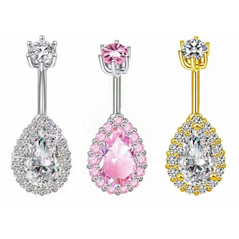Stainless Steel Zircon Navel Ring Colorful Body Piercing Jewelry Fashion Belly Button Ring  Girl