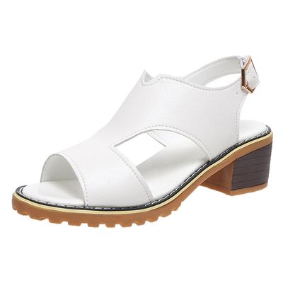 2025 новые летние женские туфли корейской версии босоножки на толстом каблуке с пряжкой повседневные босоножки на толстом каблуке с танкеткой и каблуком-рыбьим ртом босоножки больших размеров